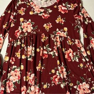 Floral Long Sleeve Top - Burgundy
